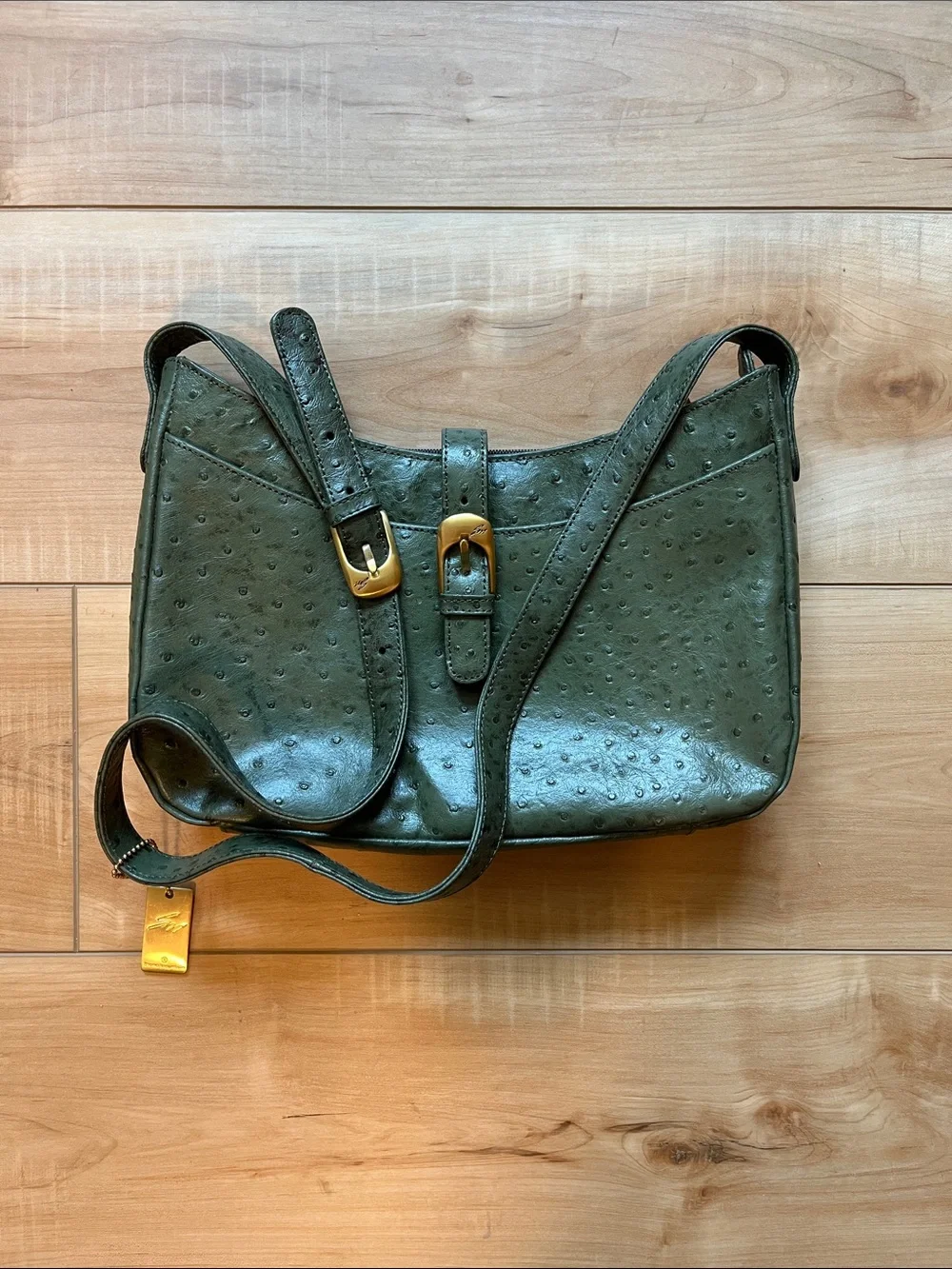 Olive Green Ostrich-Textured Crossbody Bag